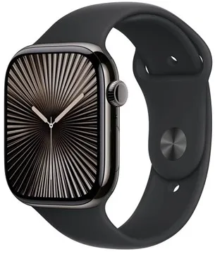 Apple Watch Series 10 GPS + Cellular 46mm - Skiffergrått titanhölje med svart sportarmband - M/L
