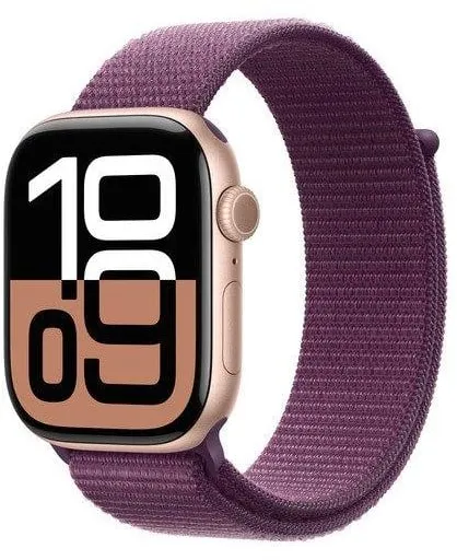 Apple Watch Series 10 GPS + Cellular 46mm - Roséguld aluminiumboett med plommonfärgat sportloop