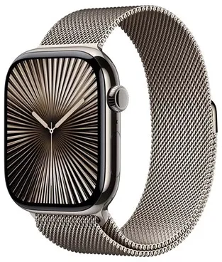 Apple Watch Series 10 GPS + Cellular 46mm - Naturligt titanhölje med naturlig Milanese Loop - S/M